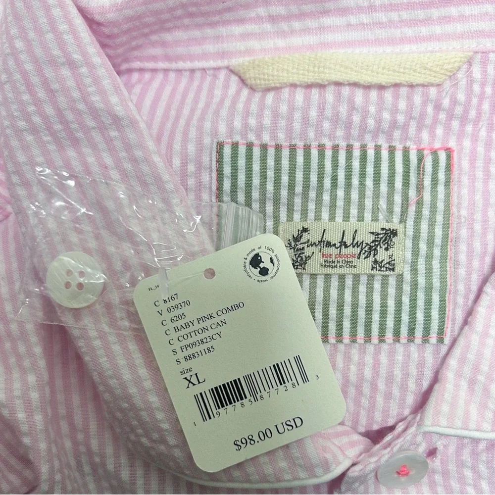 Intimately Free People Pink White Stripe Seersucker Pajamas Cloud Nine Romper XL